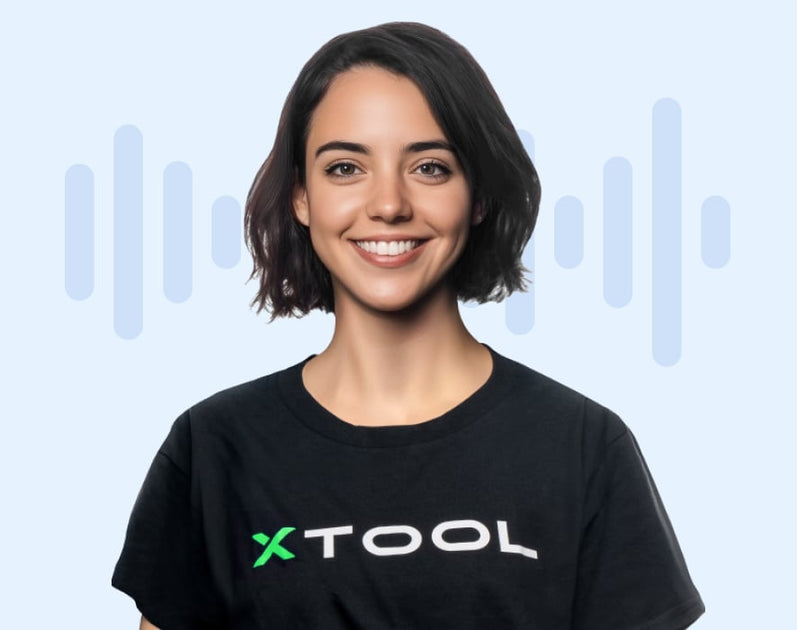 Woman in xTool shirt promoting Vat-Free offer